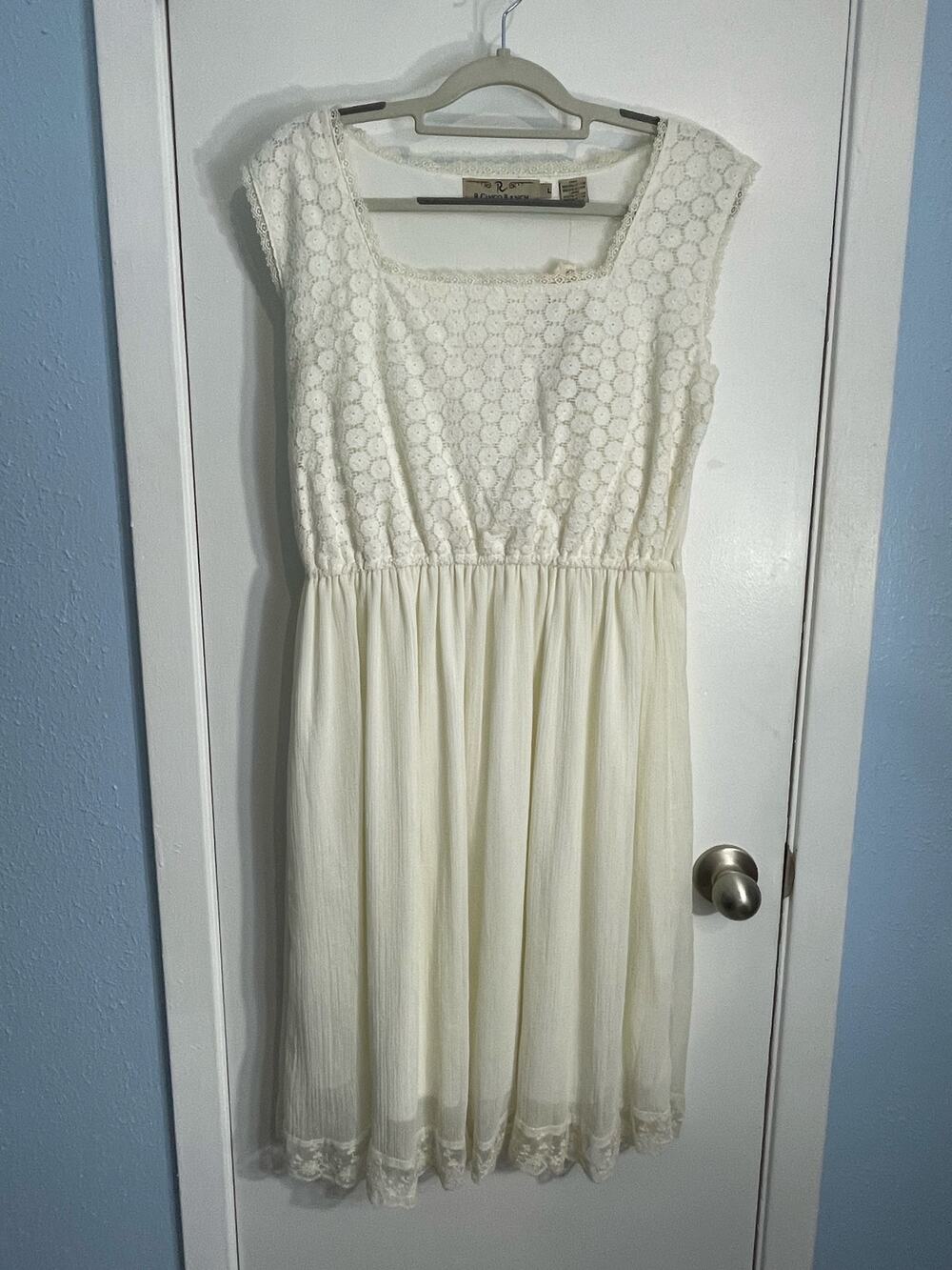 R Cinco Ranch Dress Large Off White Floral Lace Coastal Cowgirl Western NWT